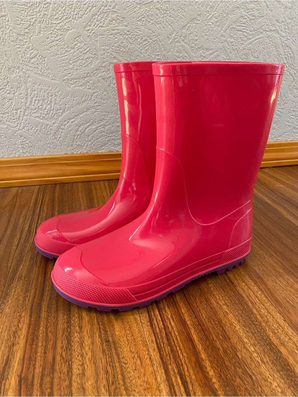 Wonder Nation Girls Little Kid size 2-3 Pink and Purple Rubber Rain Boots